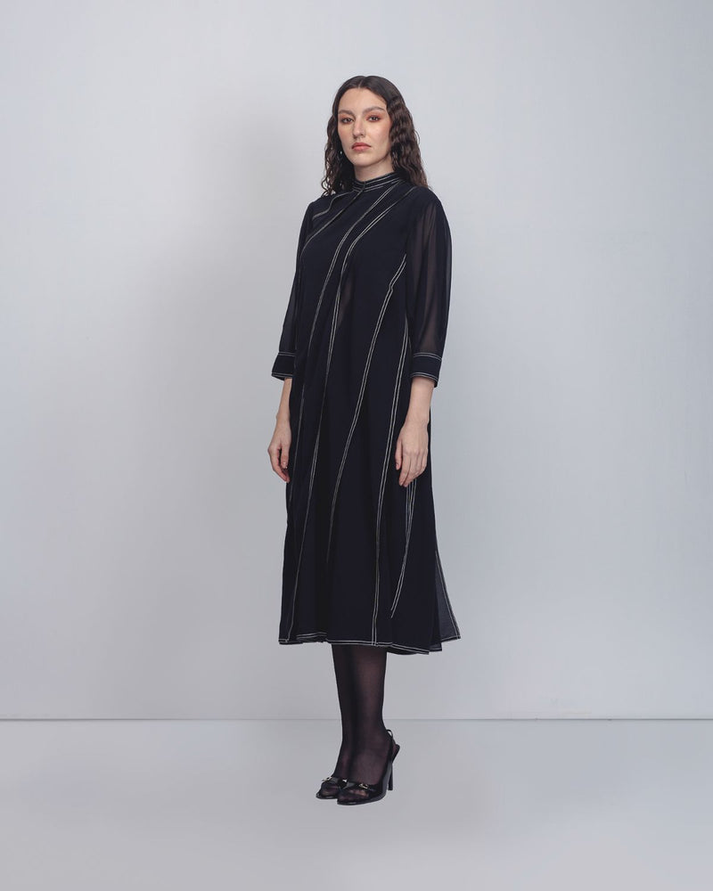 Ascent Pleated Dress - Black + White Stripes Buy Ascent Pleated Dress - Black + White Stripes from C&W | Dresses for Women by Leh Studios in black color for women in Singapore