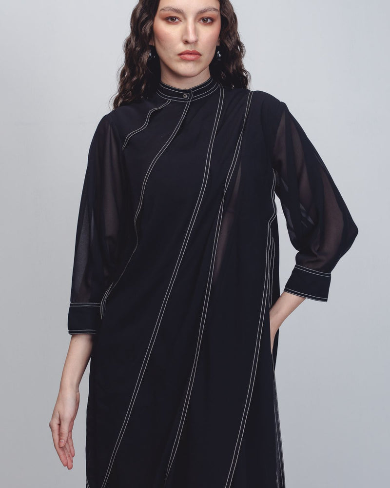 Ascent Pleated Dress - Black + White Stripes Buy Ascent Pleated Dress - Black + White Stripes from C&W | Dresses for Women by Leh Studios in black color for women in Singapore