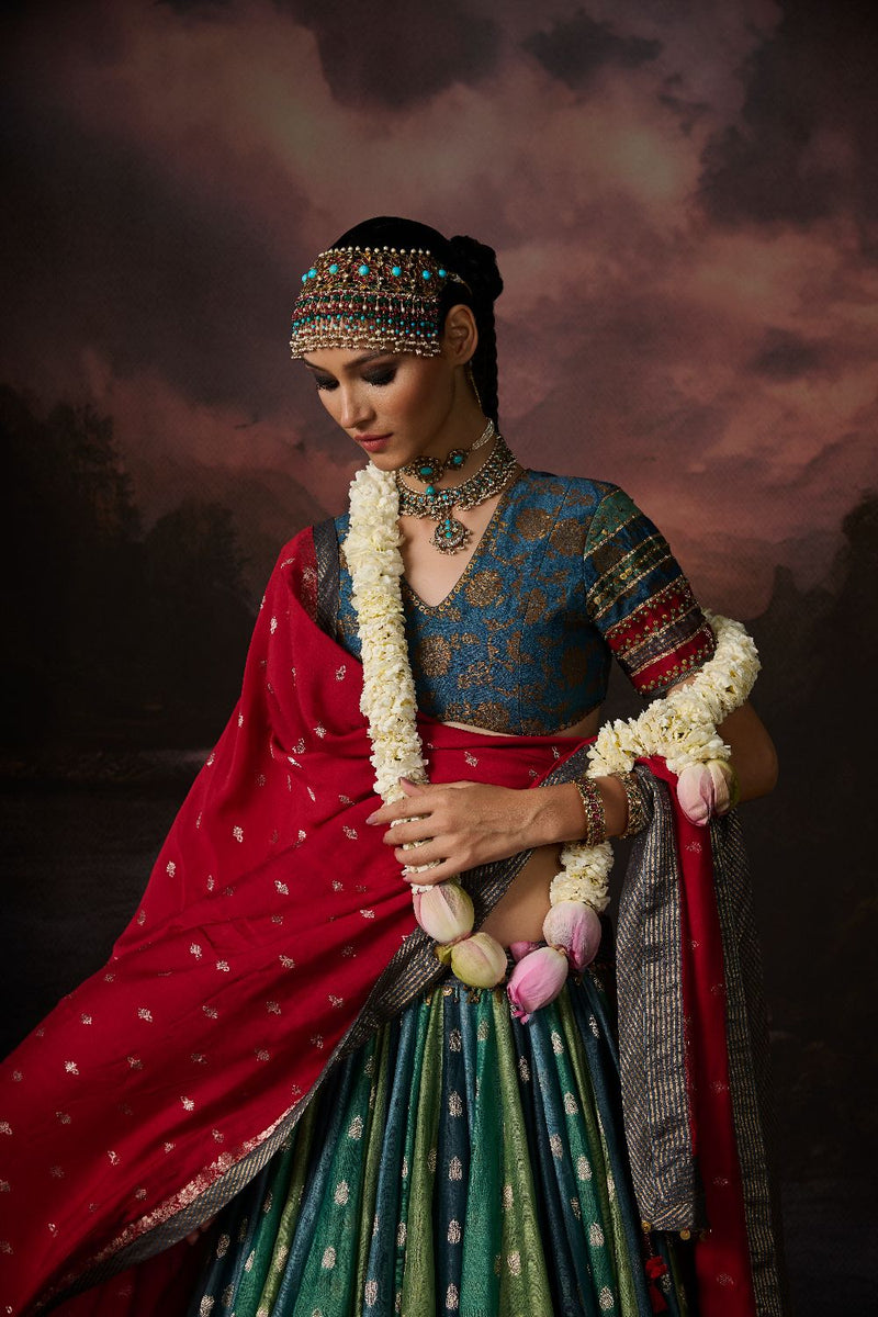 ASMA BLOUSE chanderi by SWATTI KAPOOR in teal color for women in Singapore