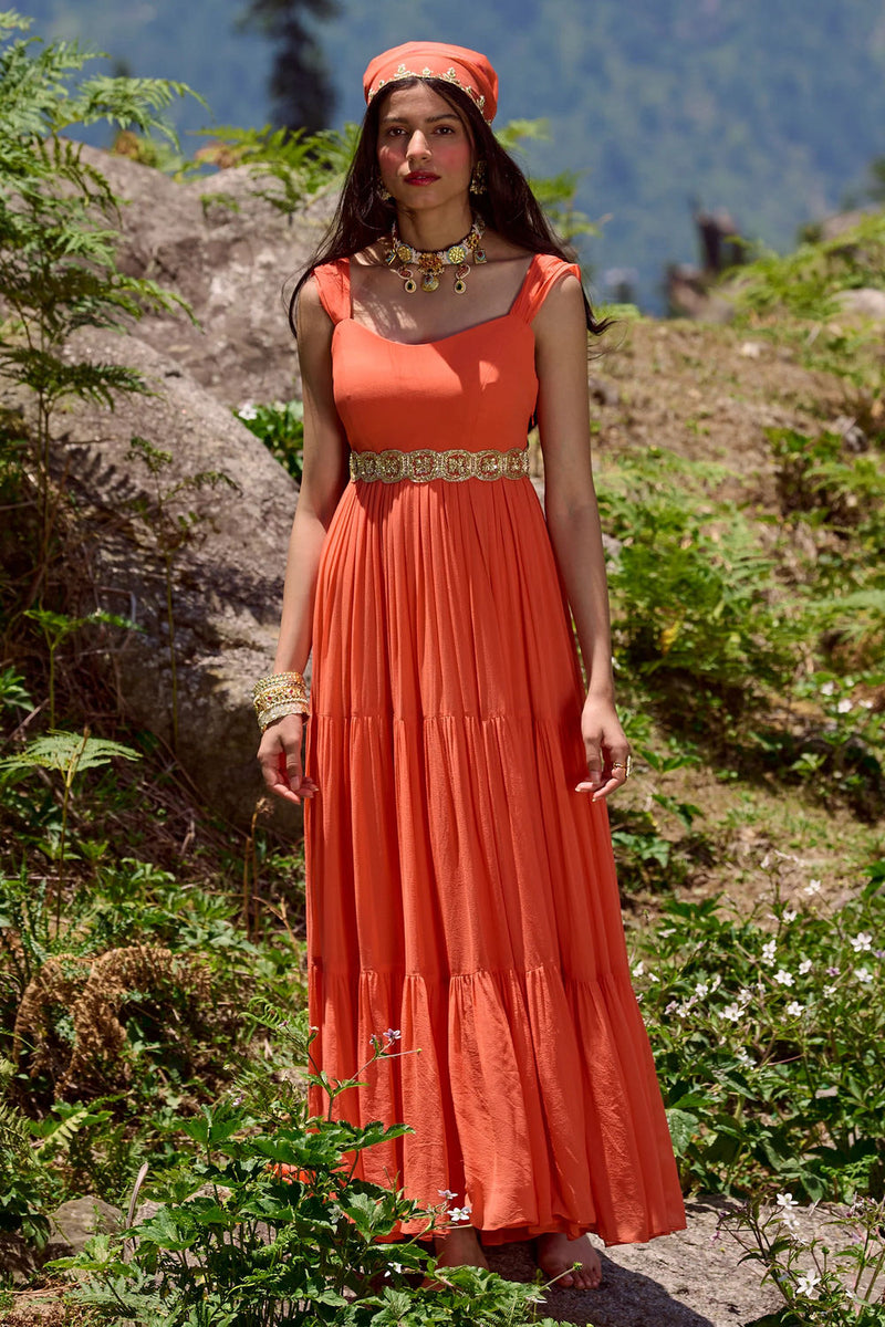 Astrid Anarkali Set georgettte by Paulmi & Harsh-kahan Sep'26 in orange for women in Singapore