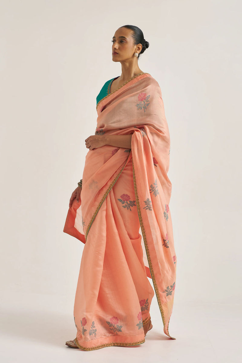 Attar Sari silk jamdani by Suparna Som in red for women in Singapore