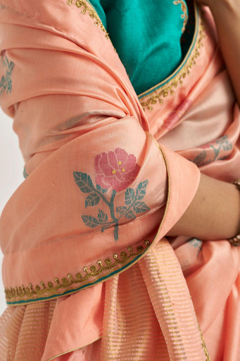 Attar Sari silk jamdani by Suparna Som in red for women in Singapore