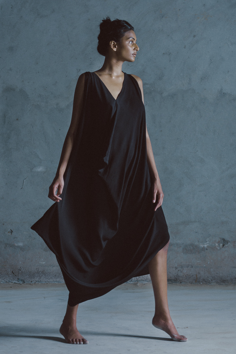 AVASA DRAPE DRESS silk Buy AVASA DRAPE DRESS from C&W | Dresses for Women by Ituvana in black color for women in Singapore