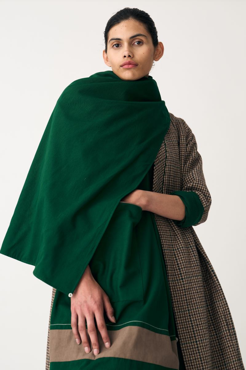 PATCH POCKET SCARF - EMERALD GREEN cotton by THREE in green color for women in Singapore