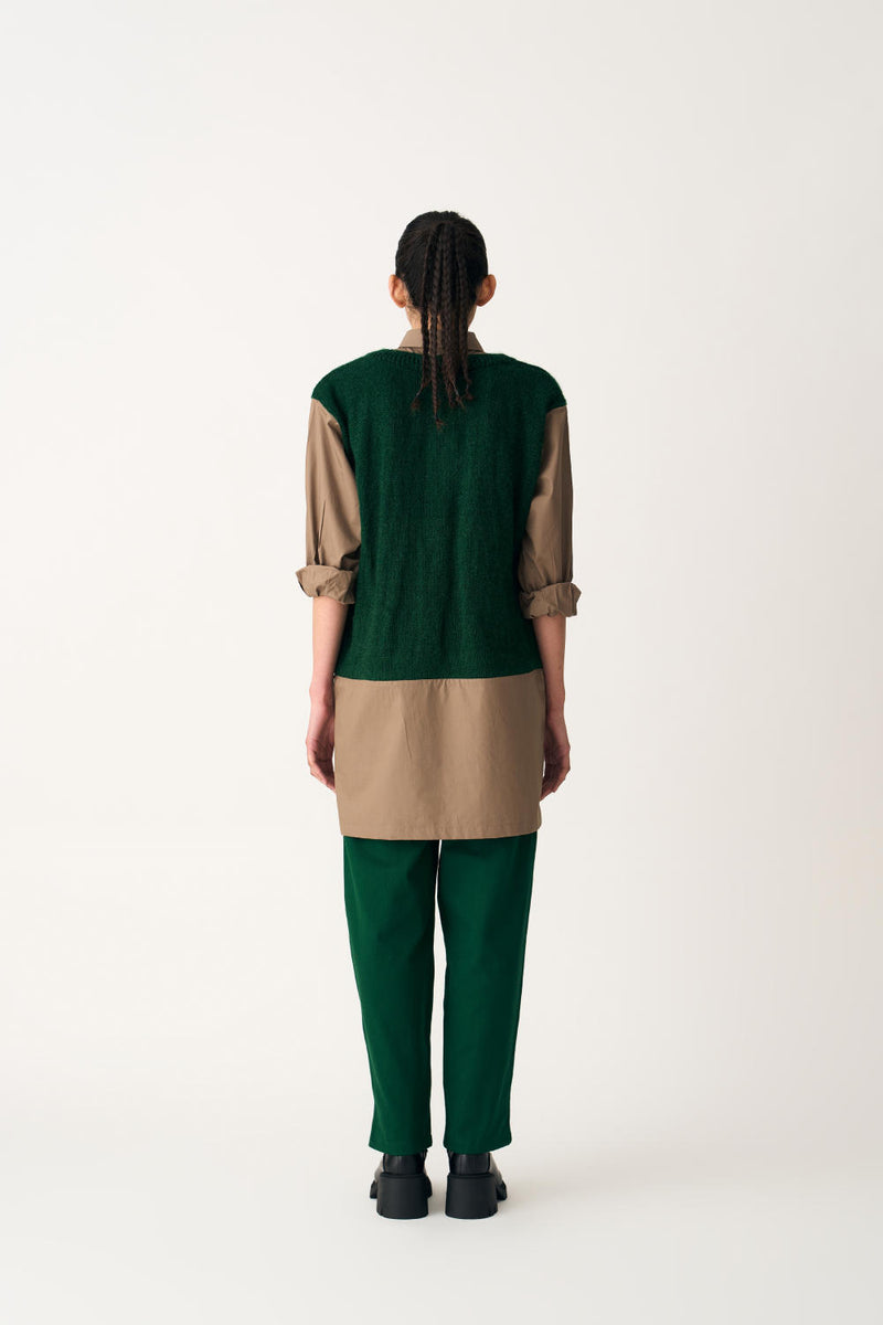 HAND KNITTED SWEATER VEST - EMERALD GREEN poplin by THREE in green color for women in Singapore