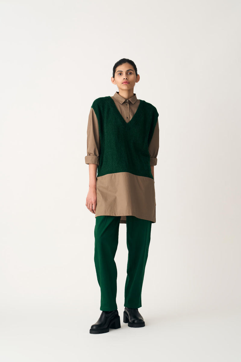 HAND KNITTED SWEATER VEST - EMERALD GREEN poplin by THREE in green color for women in Singapore