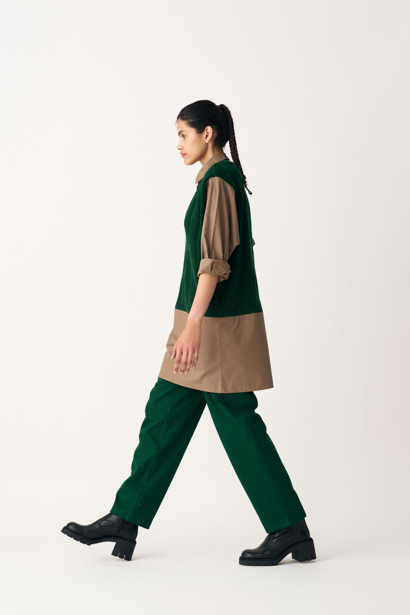 HAND KNITTED SWEATER VEST - EMERALD GREEN poplin by THREE in green color for women in Singapore