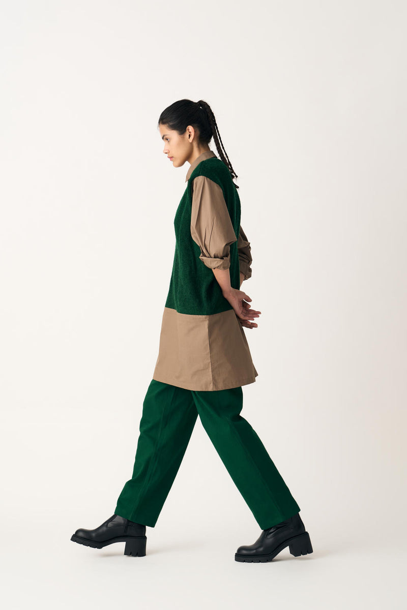 HAND KNITTED SWEATER VEST CO-ORD (SET OF 2) cotton by THREE in green color for women in Singapore