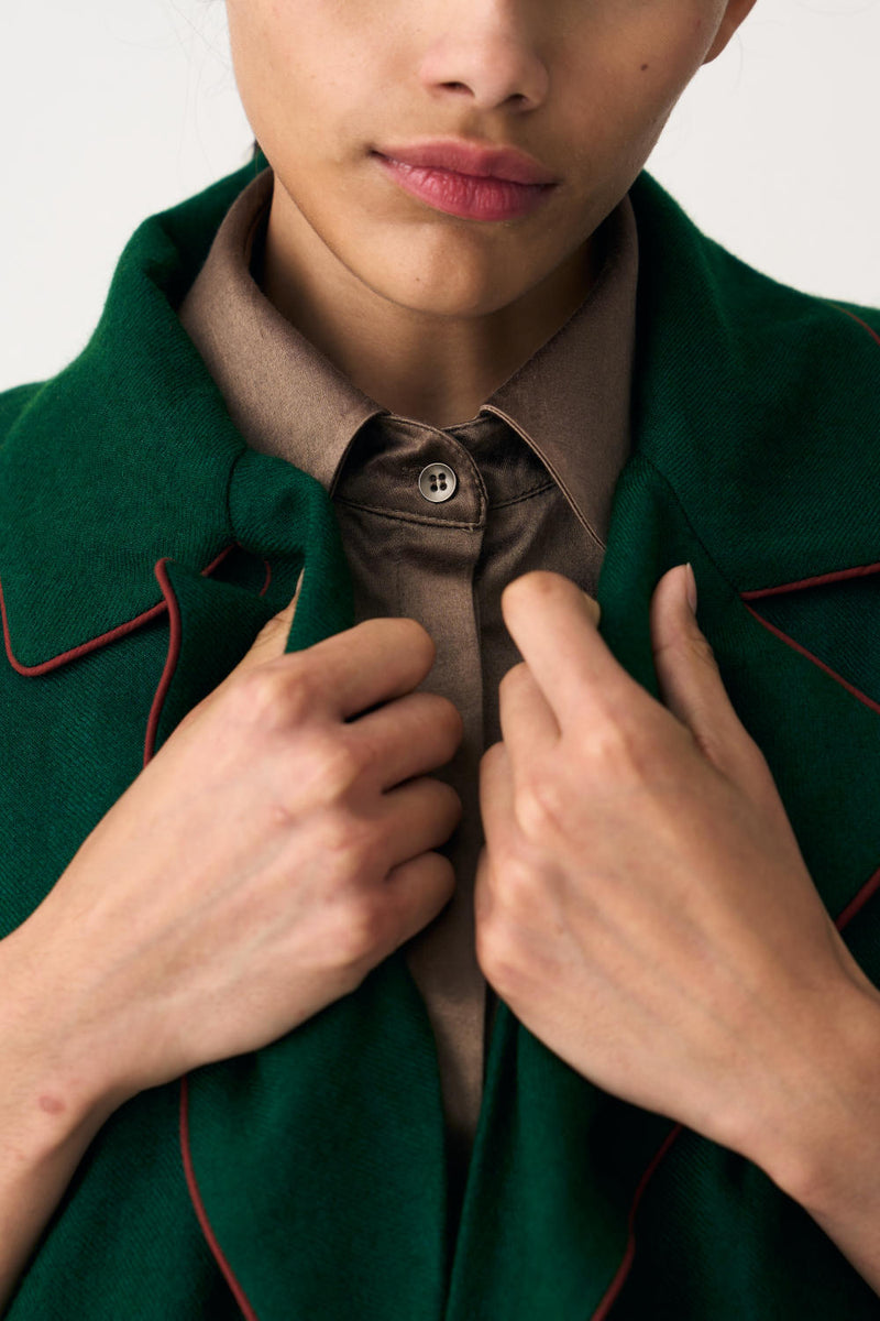 EVERYDAY U-HEM SHIRT - UMBER satin by THREE in brown color for women in Singapore