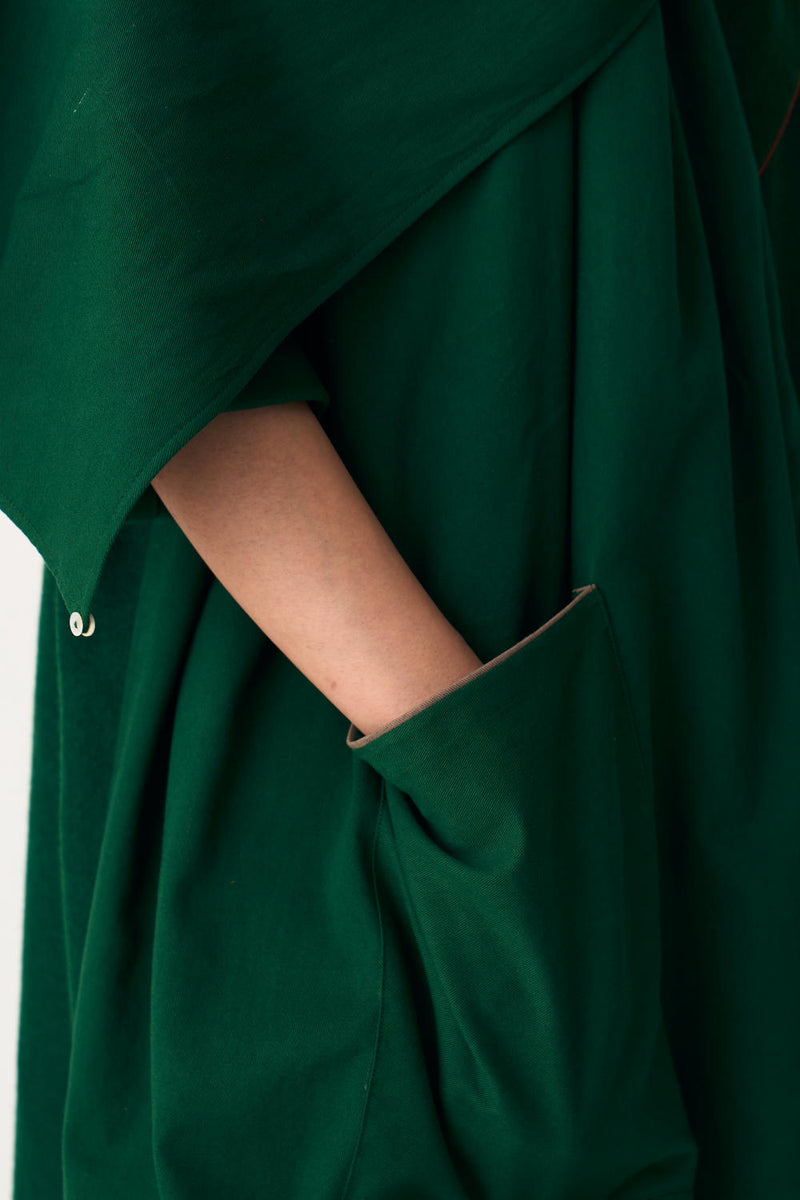 NOTCH COLLAR WOOLEN TRENCH OVERLAY - EMERALD GREEN by THREE in green color for women in Singapore