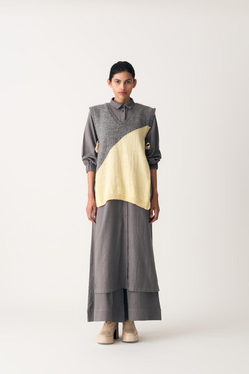 COLLARED NECK TUNIC - GREY by THREE in grey color for women in Singapore