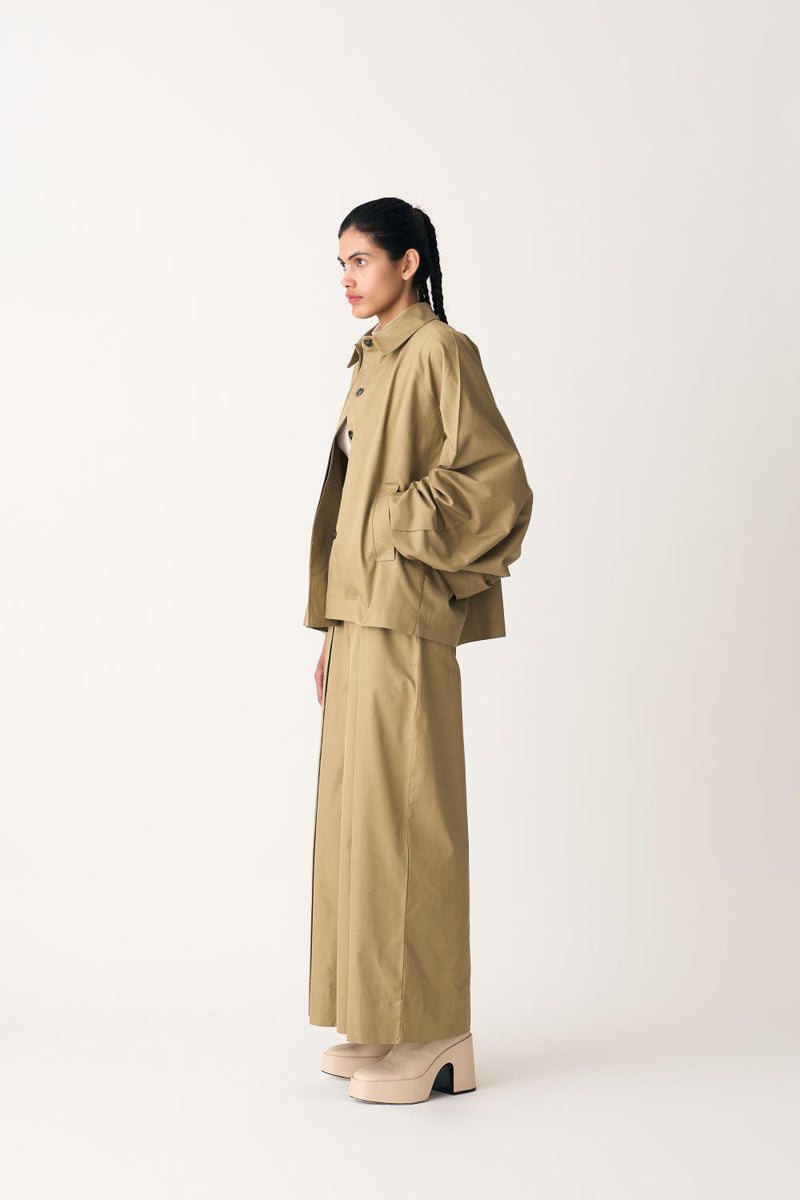 INVERTED BOX PLEAT BOTTOM - AUTUMN SAGE by THREE in beige color for women in Singapore