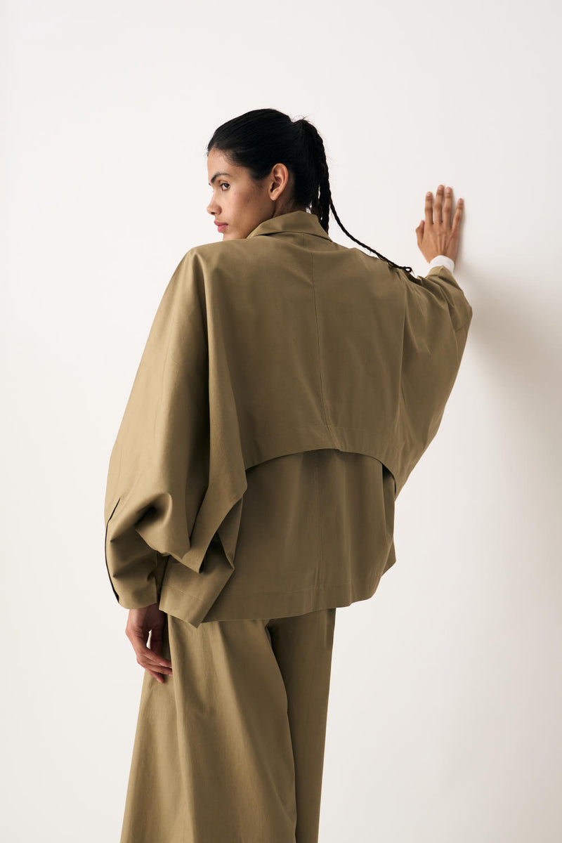 BAT SLEEVE JACKET - AUTUMN SAGE by THREE in brown color for women in Singapore