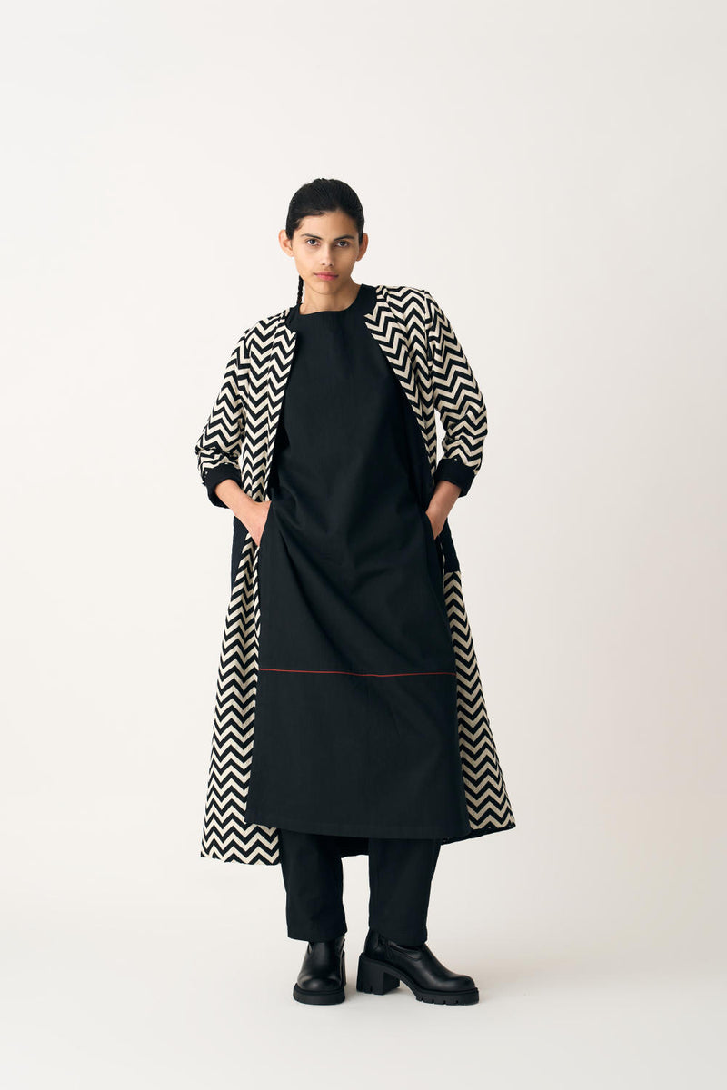 ROUND NECK TUNIC - BLACK cotton by THREE in black color for women in Singapore