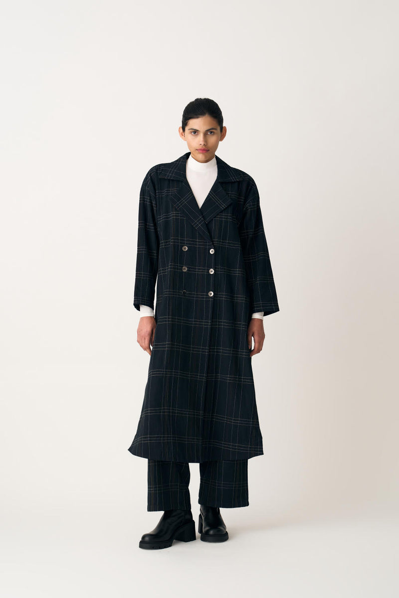 OVERLAP KAFTAN - BLACK CHECK cotton by THREE in black color for women in Singapore