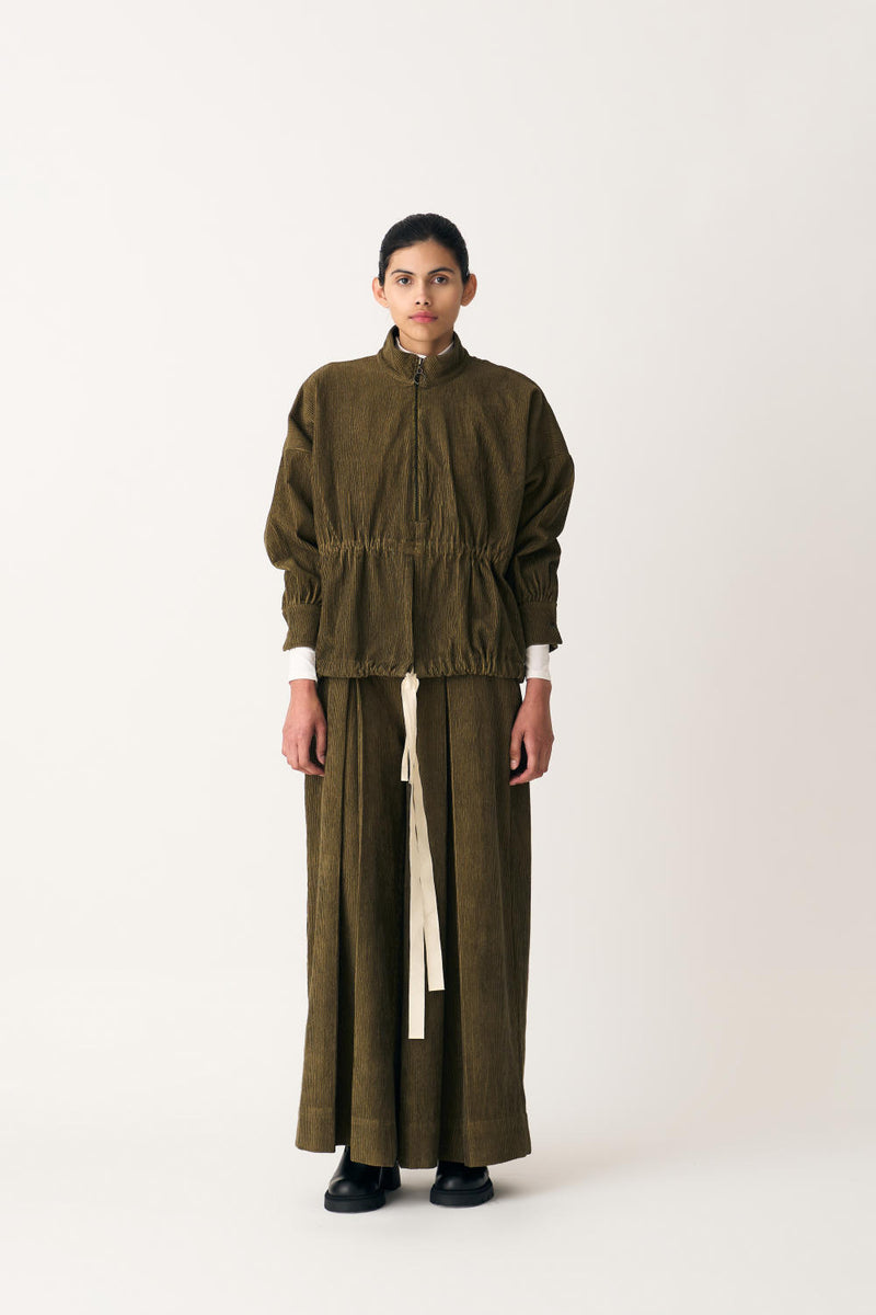 DRAWSTRING TOP - FOREST GREEN corduroy by THREE in green color for women in Singapore