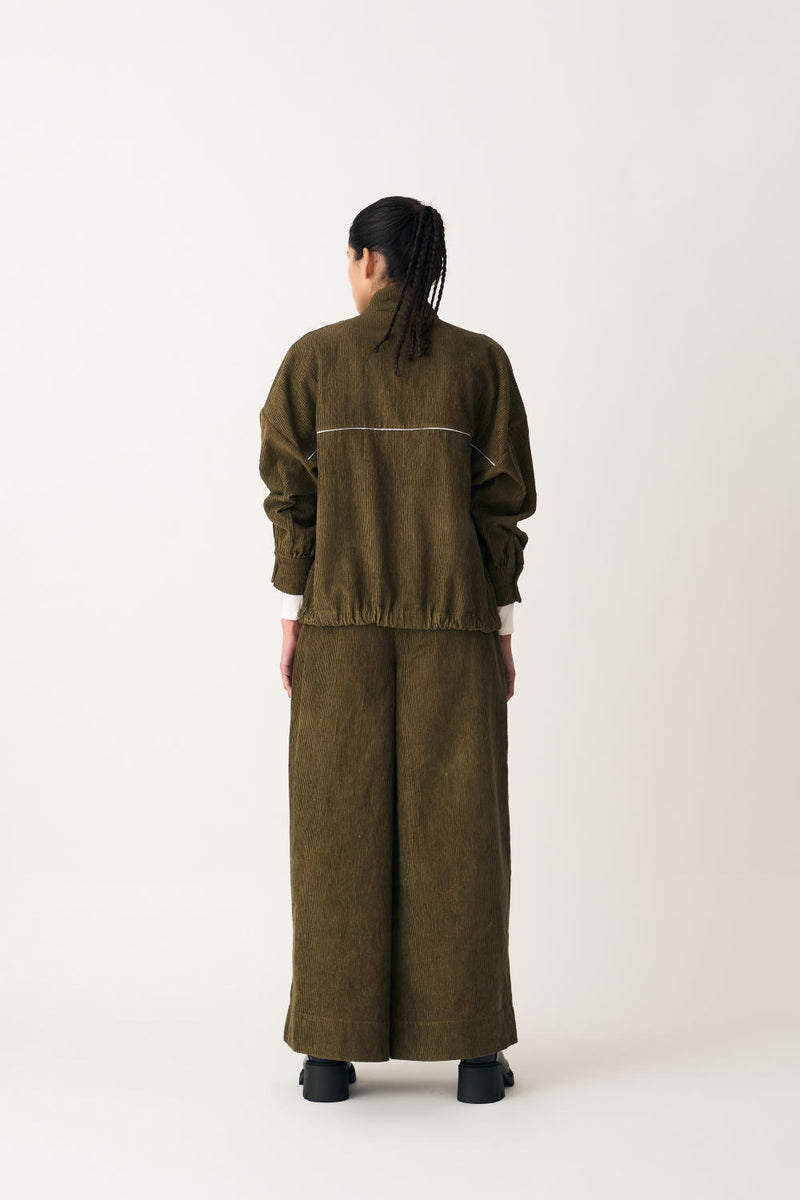 DRAWSTRING TOP - FOREST GREEN corduroy by THREE in green color for women in Singapore