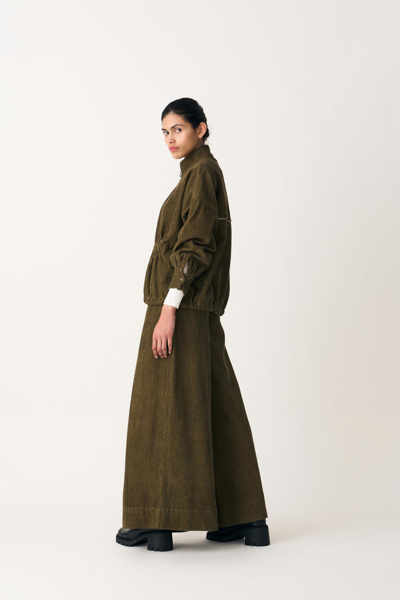 DRAWSTRING TOP - FOREST GREEN corduroy by THREE in green color for women in Singapore
