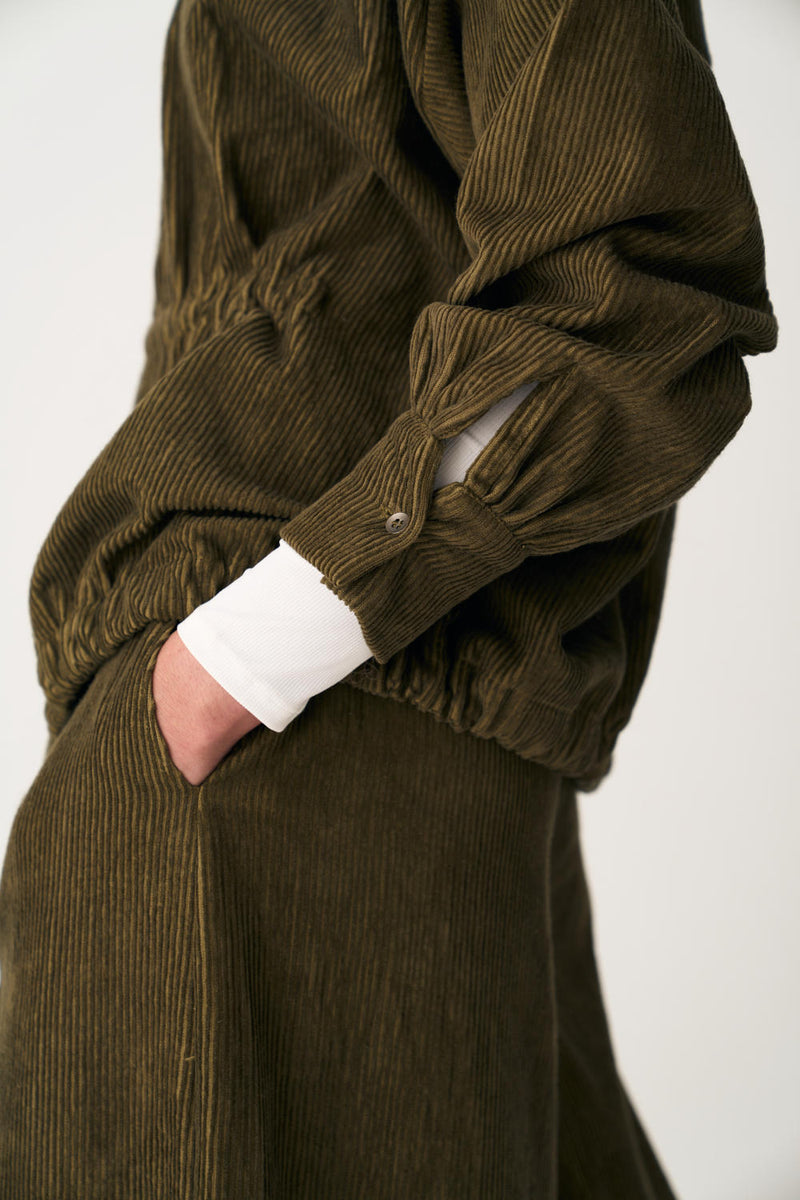 DRAWSTRING TOP - FOREST GREEN corduroy by THREE in green color for women in Singapore