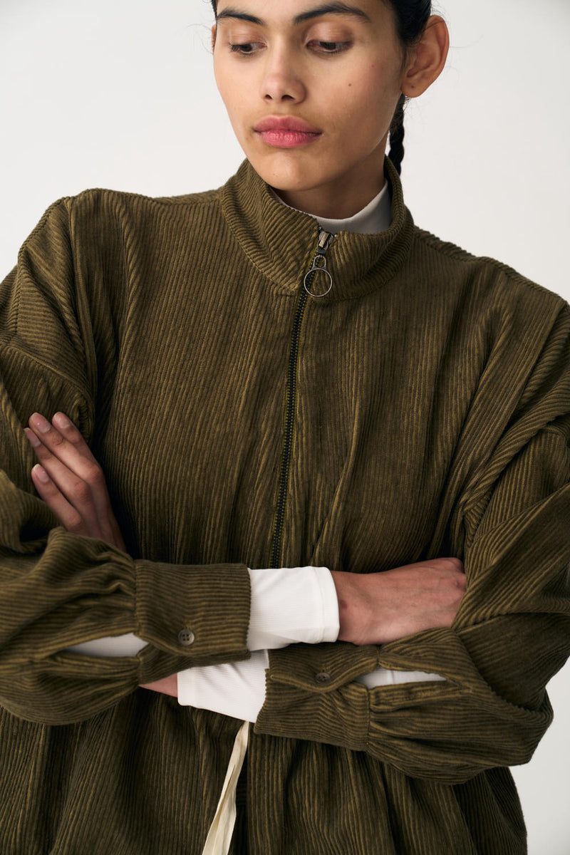 DRAWSTRING TOP - FOREST GREEN corduroy by THREE in green color for women in Singapore
