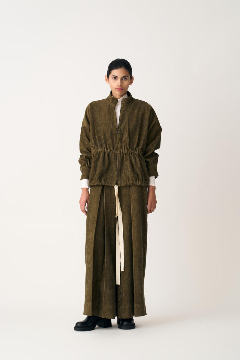 DRAWSTRING TOP - FOREST GREEN corduroy by THREE in green color for women in Singapore