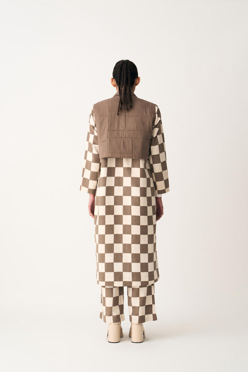 QUILTED YOKE TRENCH OVERLAY CO-ORD (SET OF 2) cotton by THREE in ivory color for women in Singapore