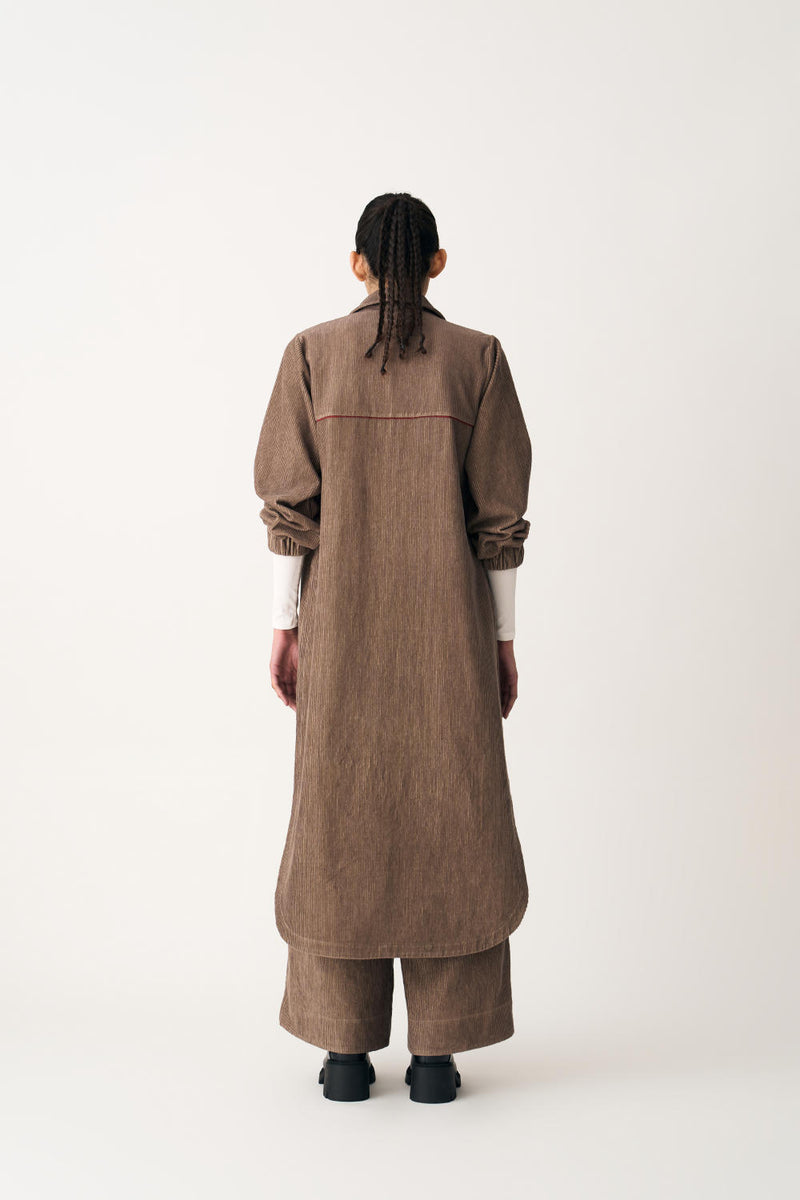 EVERYDAY U-HEM SHIRT CO-ORD (SET OF 2) corduroy by THREE in brown color for women in Singapore