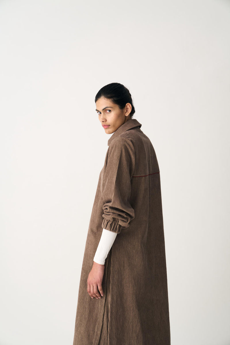 EVERYDAY U-HEM SHIRT CO-ORD (SET OF 2) corduroy by THREE in brown color for women in Singapore