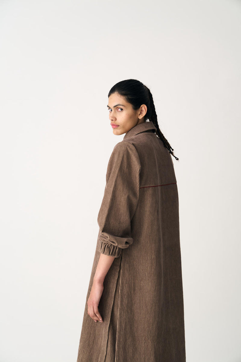 EVERYDAY U-HEM SHIRT CO-ORD (SET OF 2) corduroy by THREE in brown color for women in Singapore
