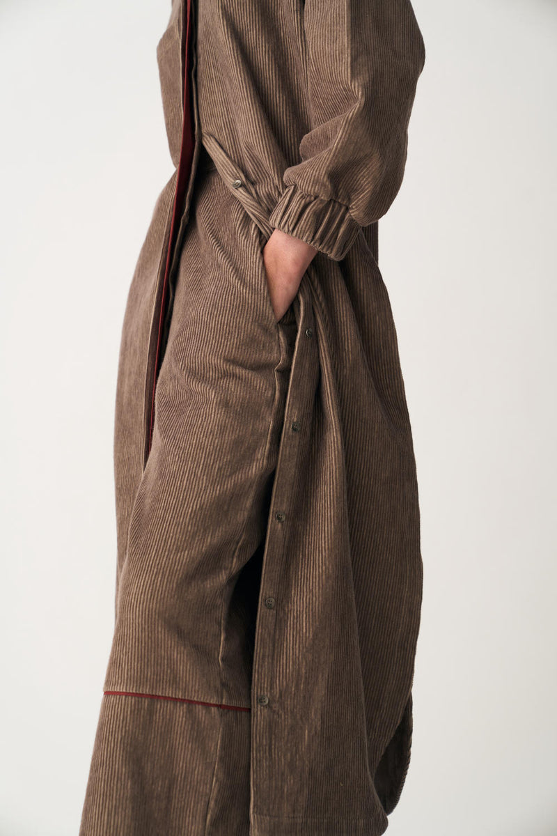 EVERYDAY U-HEM SHIRT CO-ORD (SET OF 2) corduroy by THREE in brown color for women in Singapore