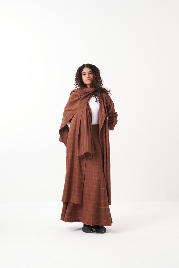 REVERSIBLE JACKET CO-ORD (SET OF 3)-CHOCOLATE BROWN by THREE in brown color for women in Singapore