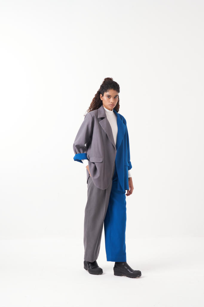 TWO TONE PANT-ELECTRIC BLUE & GREY by THREE for women in Singapore