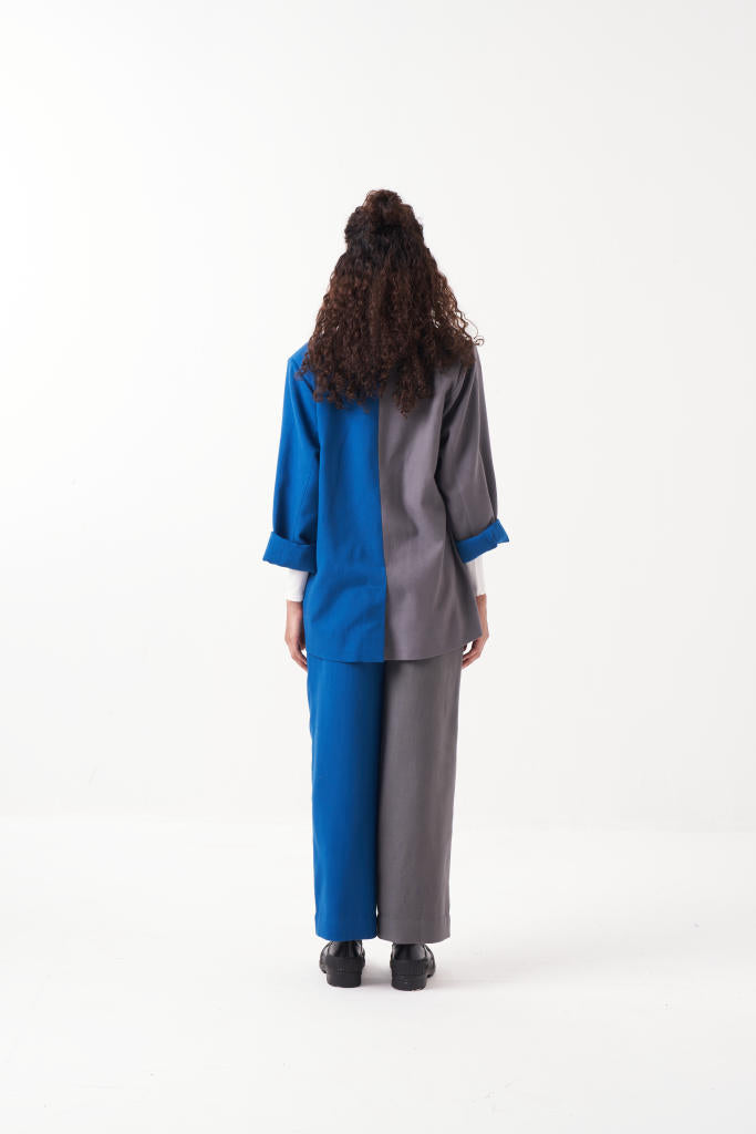 TWO TONE JACKET-ELECTRIC BLUE/GREY by THREE in grey color for women in Singapore