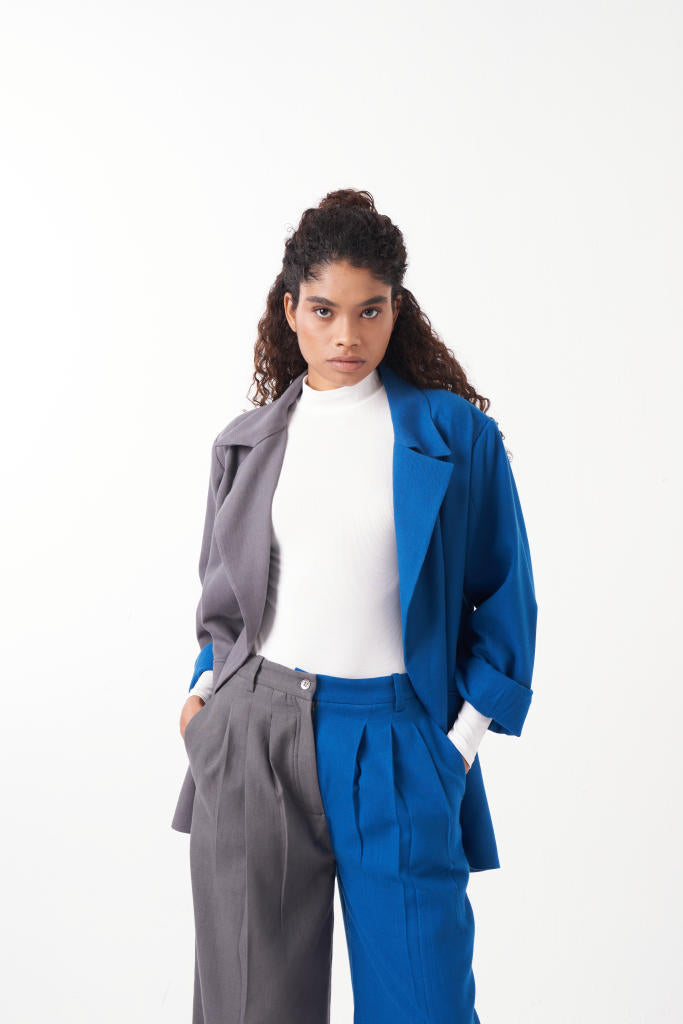 TWO TONE PANT-ELECTRIC BLUE & GREY by THREE for women in Singapore