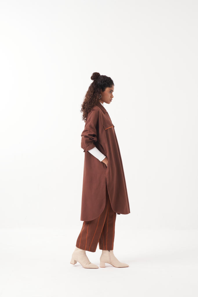 U- HEM JACKET-CHOCOLATE BROWN by THREE in brown color for women in Singapore