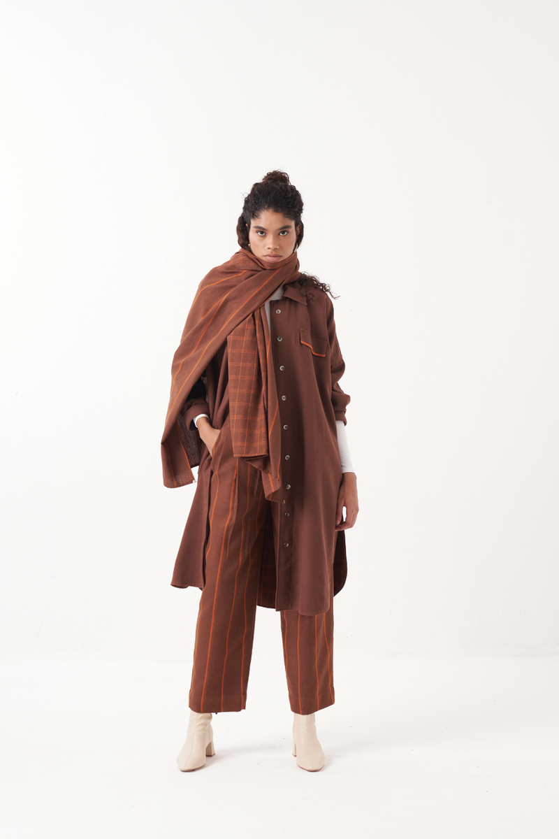 U- HEM JACKET CO-ORD (SET OF 3)-CHOCOLATE BROWN by THREE in brown color for women in Singapore