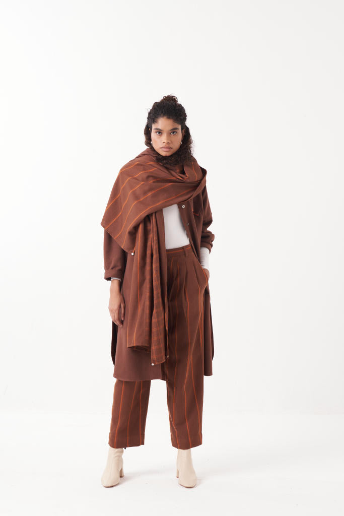 U- HEM JACKET CO-ORD (SET OF 3)-CHOCOLATE BROWN by THREE in brown color for women in Singapore