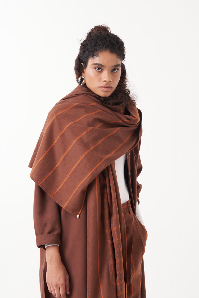 U- HEM JACKET CO-ORD (SET OF 3)-CHOCOLATE BROWN by THREE in brown color for women in Singapore