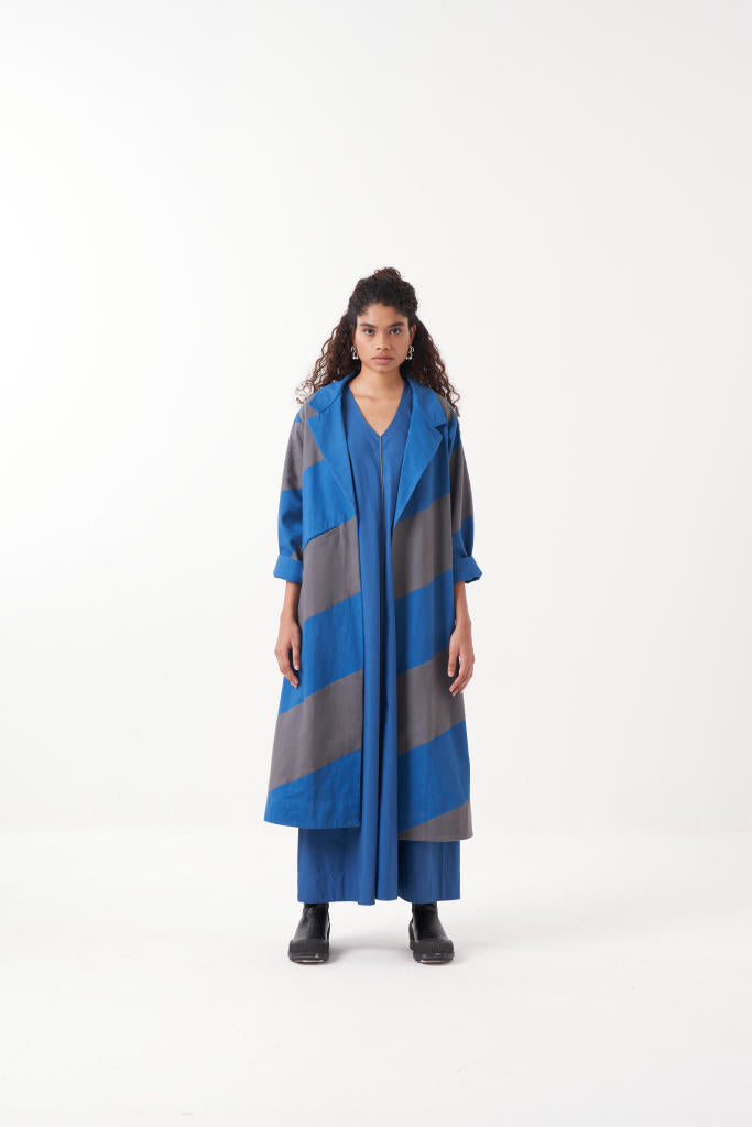 SQUARE ARMHOLE DRESS-ELECTRIC BLUE poplin by THREE in blue color for women in Singapore