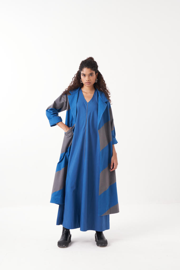SQUARE ARMHOLE DRESS-ELECTRIC BLUE poplin by THREE in blue color for women in Singapore