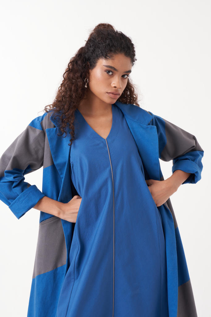 SQUARE ARMHOLE DRESS-ELECTRIC BLUE poplin by THREE in blue color for women in Singapore