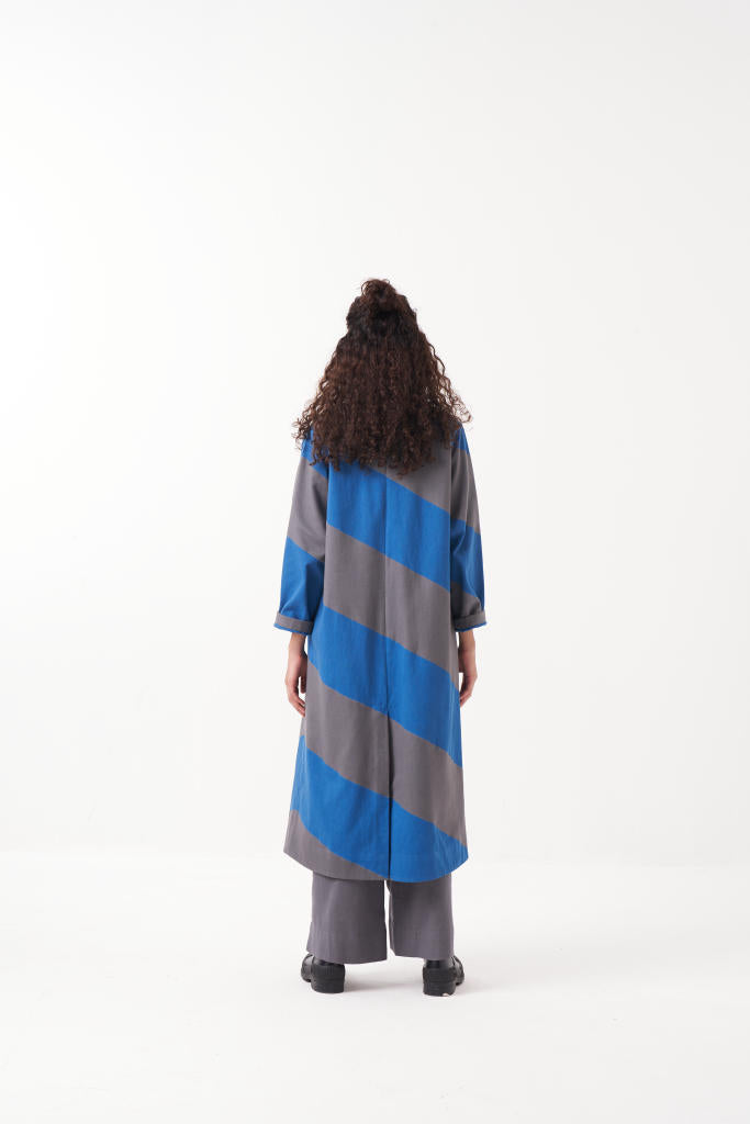 EMB. DIAGONAL JACKET CO-ORD (SET OF 3)-ELECTRIC BLUE/GREY by THREE in grey color for women in Singapore