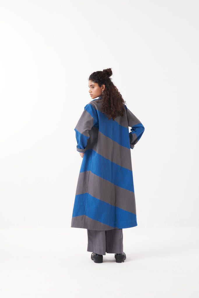 EMB. DIAGONAL JACKET CO-ORD (SET OF 3)-ELECTRIC BLUE/GREY by THREE in grey color for women in Singapore