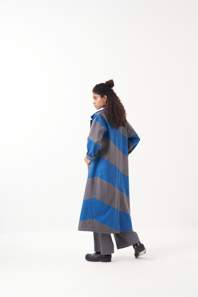 DIAGONAL APPLIQUE JACKET-ELECTRIC BLUE GREY by THREE in grey color for women in Singapore