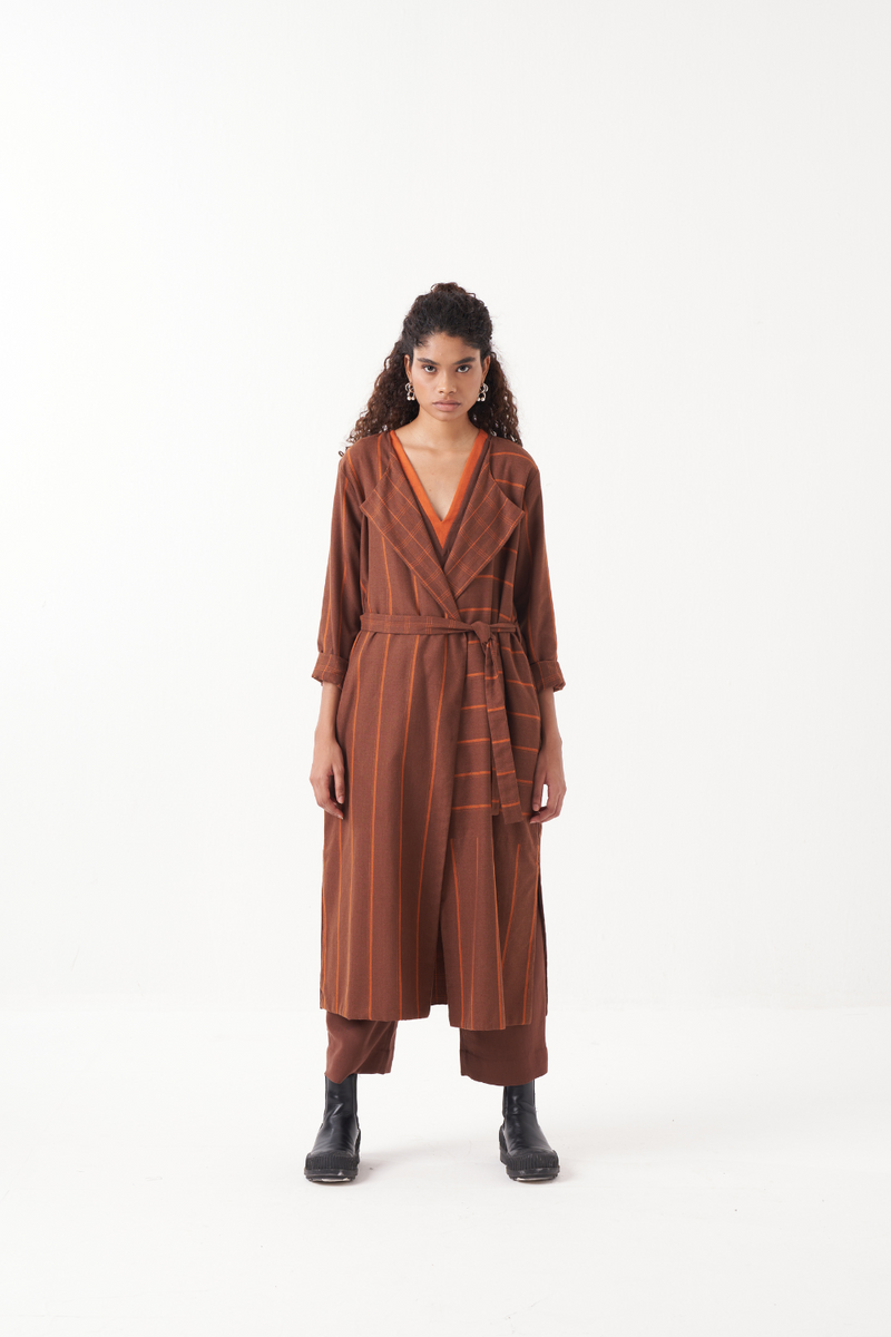 REVERSIBLE OVERLAY CO-ORD (SET OF 3)-CHOCOLATE BROWN by THREE in brown color for women in Singapore