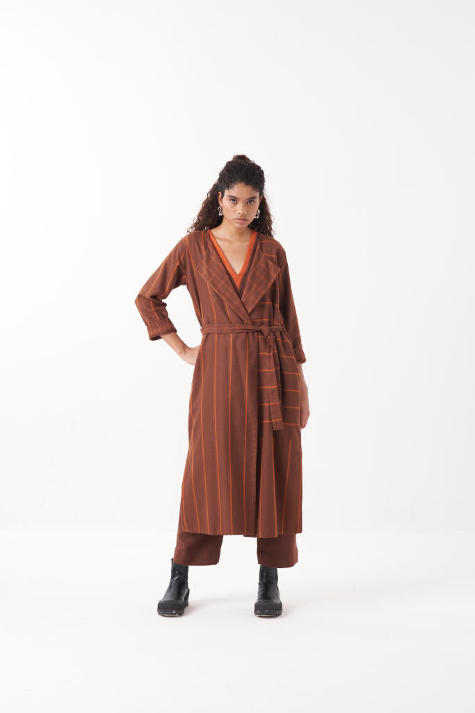 REVERSIBLE OVERLAY CO-ORD (SET OF 3)-CHOCOLATE BROWN by THREE in brown color for women in Singapore
