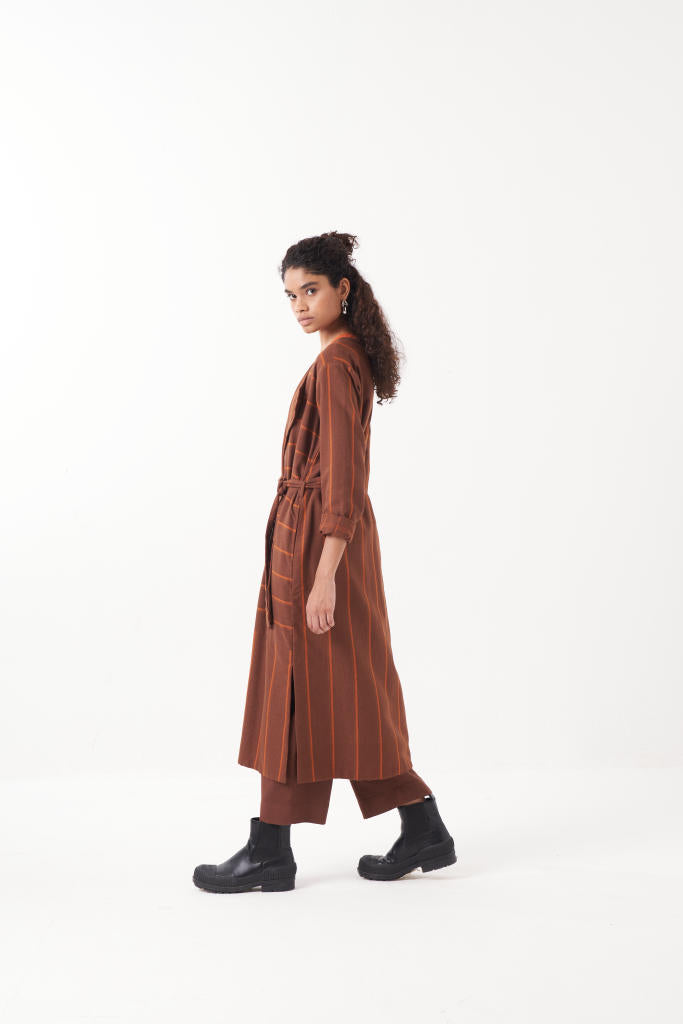 REVERSIBLE OVERLAY CO-ORD (SET OF 3)-CHOCOLATE BROWN by THREE in brown color for women in Singapore