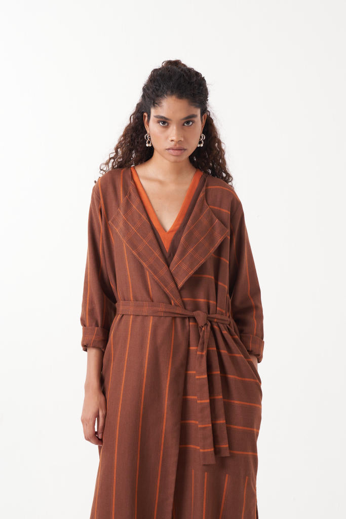 REVERSIBLE OVERLAY CO-ORD (SET OF 3)-CHOCOLATE BROWN by THREE in brown color for women in Singapore