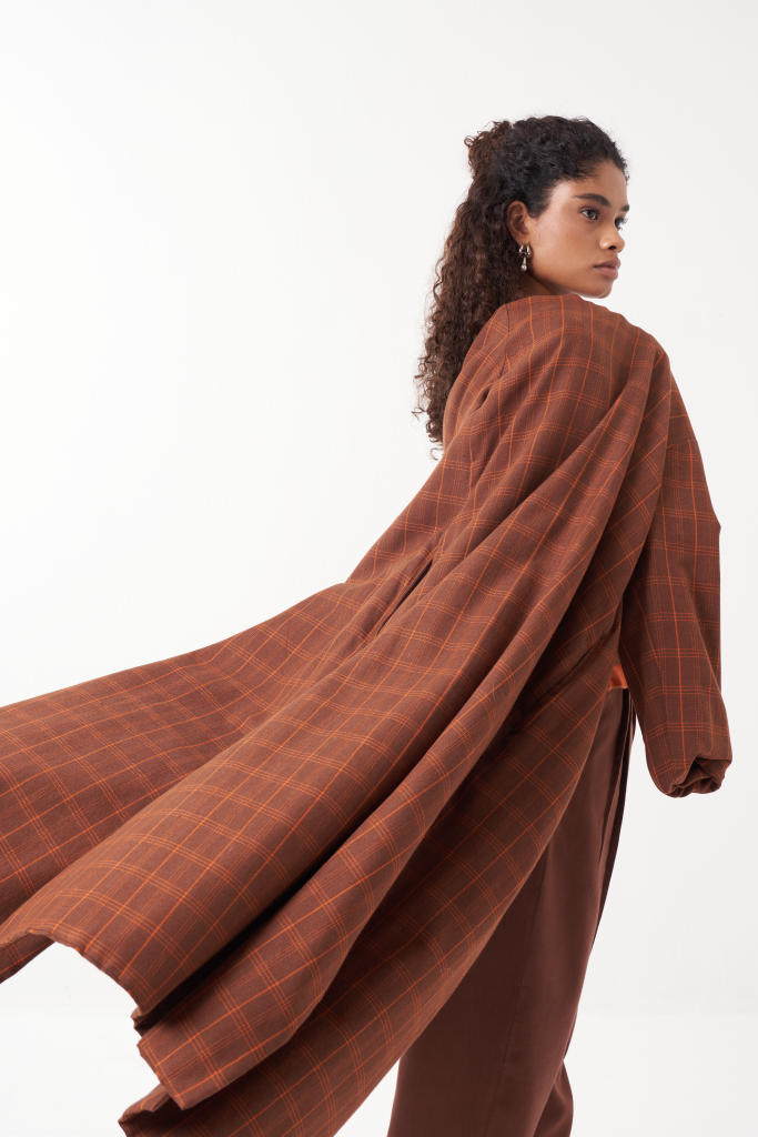 REVERSIBLE OVERLAY CO-ORD (SET OF 3)-CHOCOLATE BROWN by THREE in brown color for women in Singapore