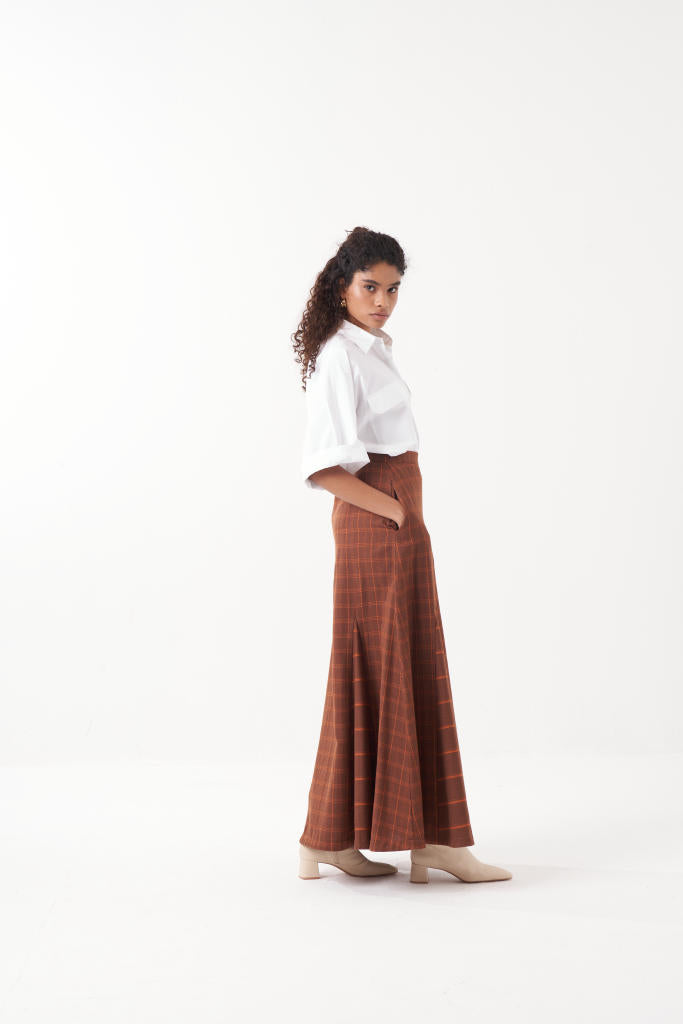 ANTI FIT SHIRT CO-ORD (SET OF 2)-CHOCOLATE BROWN & WHITE by THREE in brown color for women in Singapore
